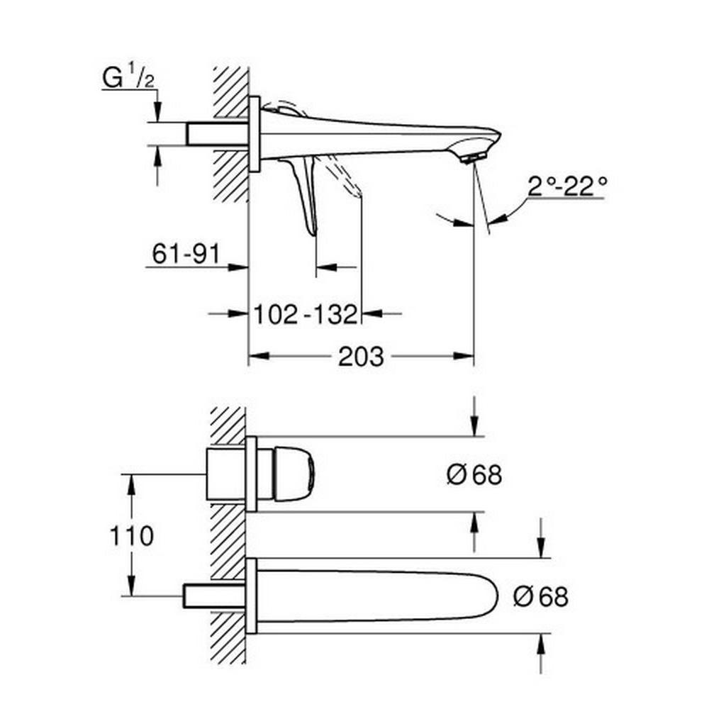 Внешняя часть смесителя Grohe Eurostyle M-Size 19571003 настенный однорычажный Хром (111205) - фото 2