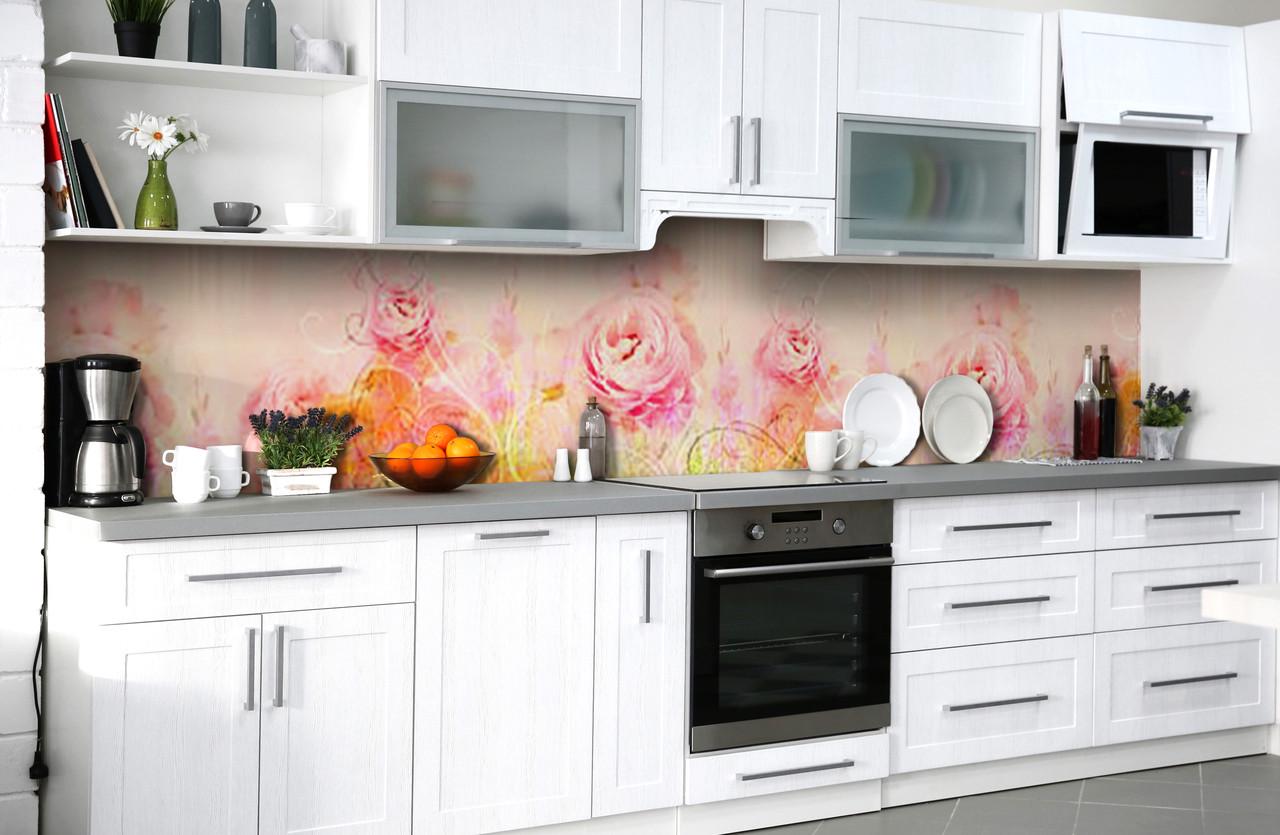 Кухонный фартук Zatarga "Розовые розы бутоны" из самоклеющейся виниловой пленки 60х300 см Розовый