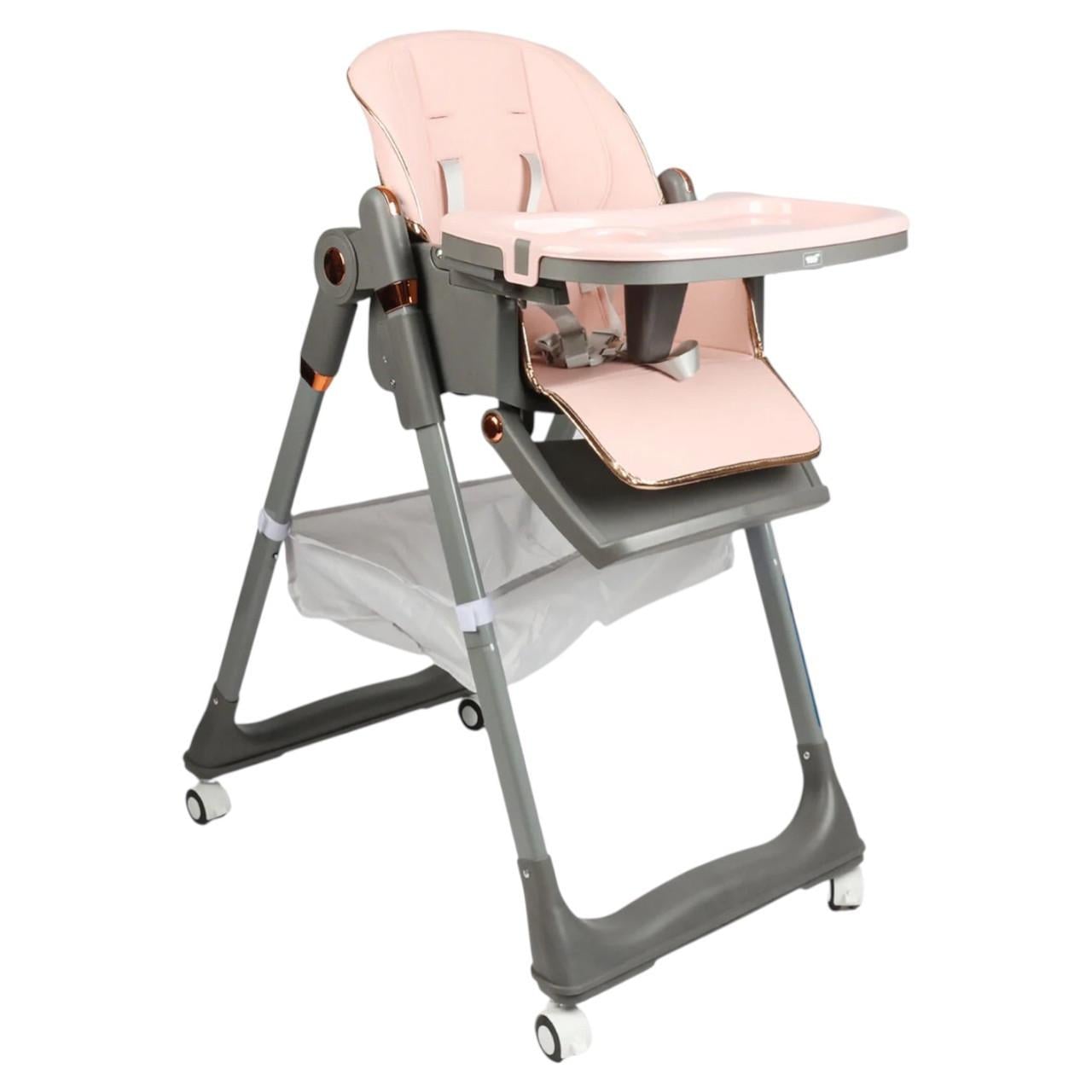 Стільчик дитячий для годування Toti 38006 на колесах із комбінованих матеріалів зі знімним столиком 58х82х110 см Рожевий (150-7-190763)