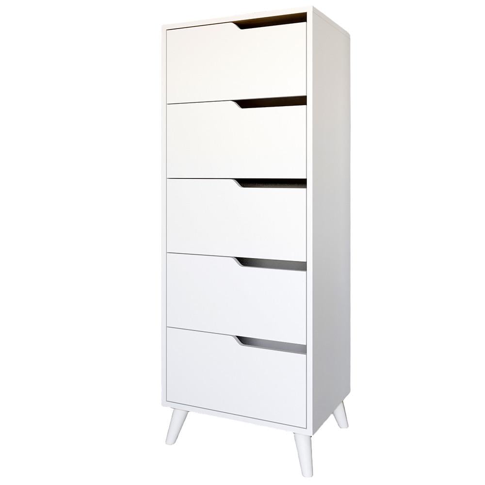 Комод высокий на 5 ящиков М-зон Борн 500 с белыми ножками Нимфея Альба (MZN-031109)