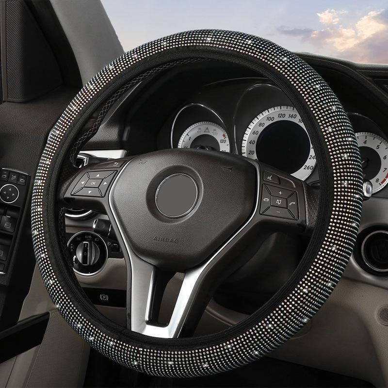 Чехол на руль со стразами М 37-39 Черный/Белый Чехол на руль со стразами М 37-39 Черный/Белый