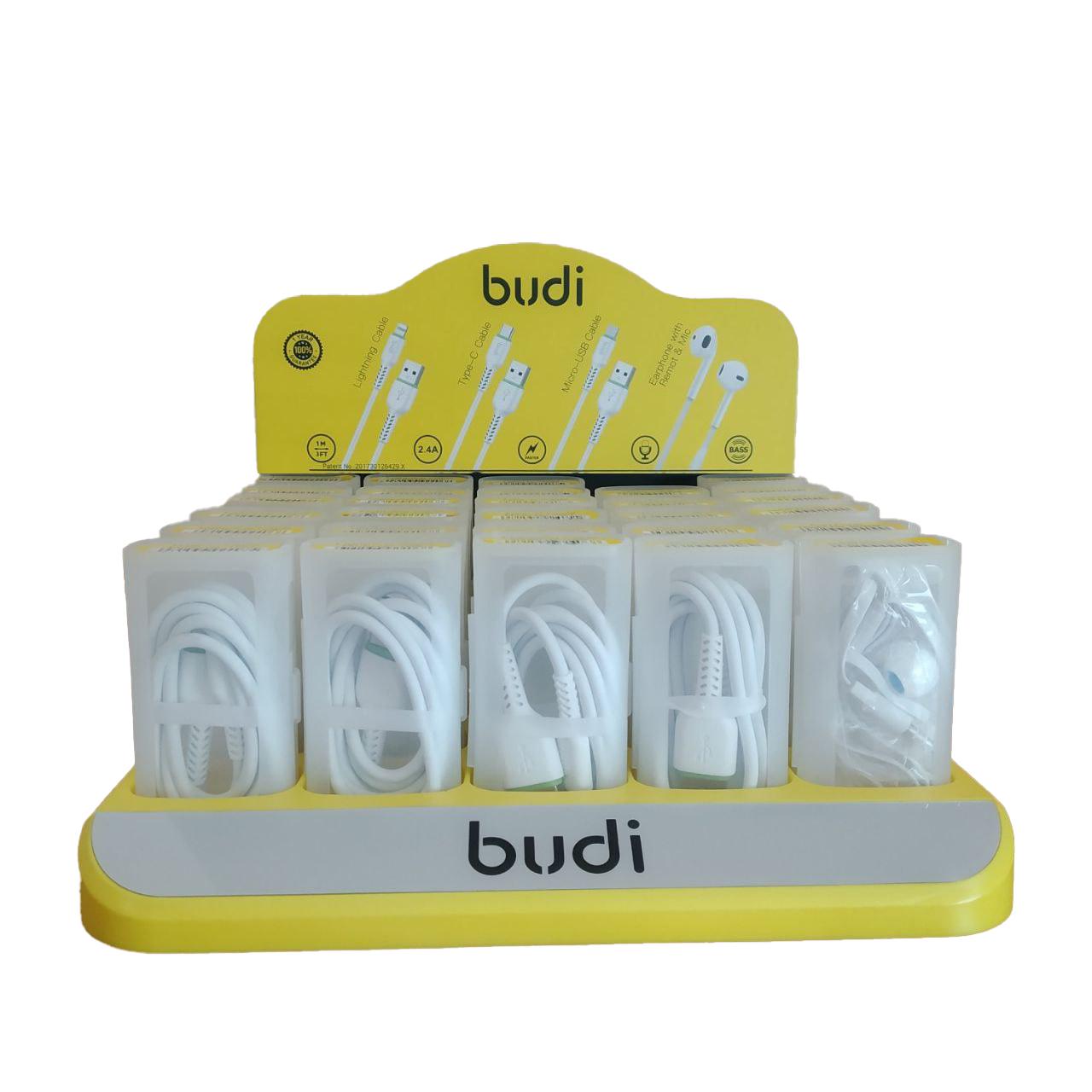 Набор кабелей и наушников Budi в боксе USB/Lightning
/Micro USB/Type-C 30 шт. (M8J701)