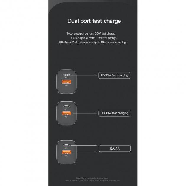 Зарядний пристрій Essager Quick Charger Type-C USB 30W Чорний (1799879163) - фото 8