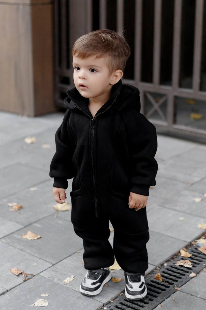 Комбинезон флисовый детский клапан 128 см Черный