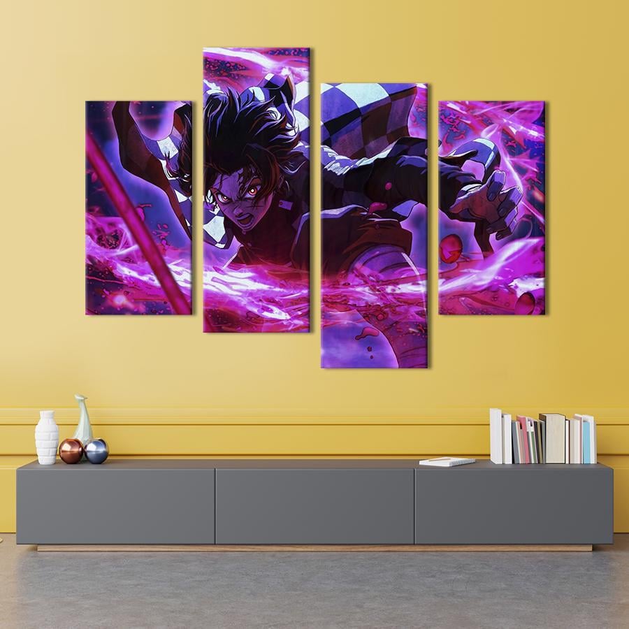 Картина модульная из 4 частей Demon Fighter Танджиро Камадо герой аниме XL 149x106 см (662-42)
