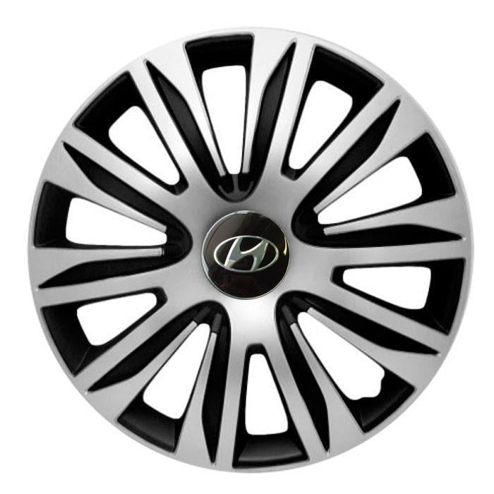 Колпаки для колес 4 Racing Nardo R14 с логотипом Hyundai 4 шт. Silver/Black