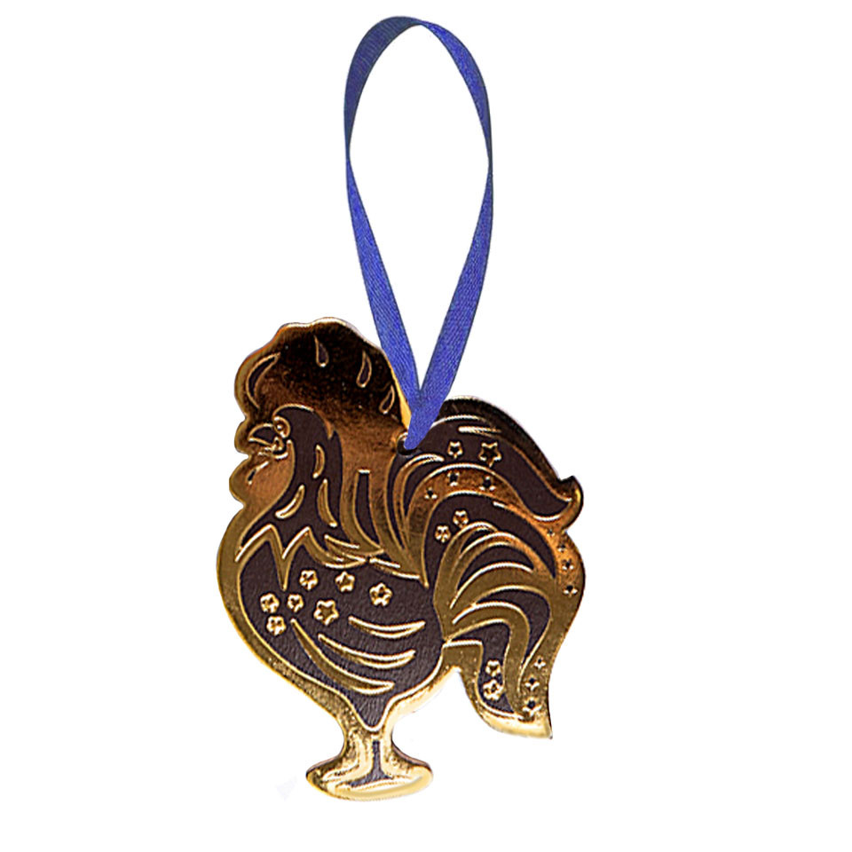 Новогодняя игрушка Петух из натуральной кожи (Toy-Cock-Black-Gold) - фото 1