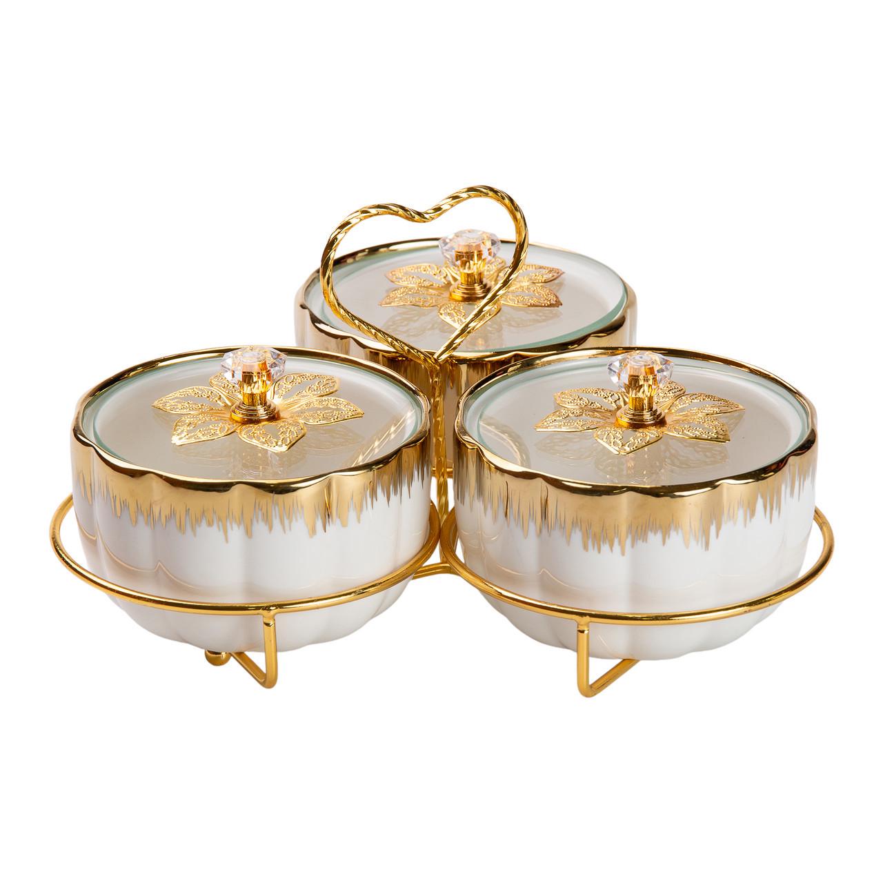 Менажница керамическая на металической подставке на 3 секции - фото 2