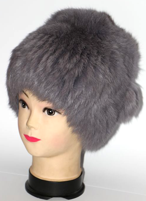 Шапка женская из меха кролика Темно-серый (28259)