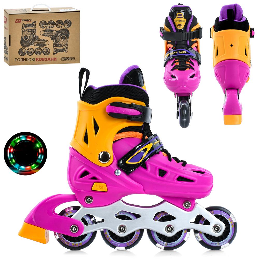 Роликові ковзани A4151-S-V 20 см задній тормоз поліуретан шнурівка/бакля р. 31-34 Фіолетово-Помаранчевий (6903317733422) - фото 2 Роликові ковзани A4151-S-V 20 см задній тормоз поліуретан шнурівка/бакля р. 31-34 Фіолетово-Помаранчевий (6903317733422) - фото 2