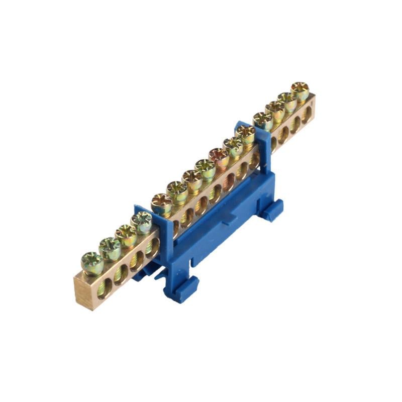 Шина нулевая CNC 15 отверстий 6х9 мм медь с изолятором на DIN-рейку (000000993)
