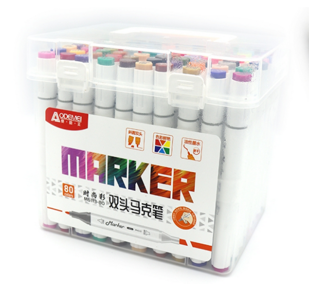 Набір скетчмаркерів двосторонніх Aodemei 80 кольорів круглий/скошений наконечник