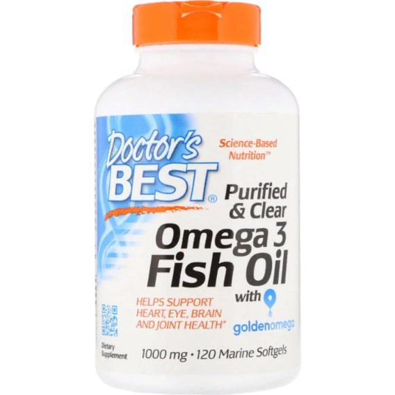 Омега 3 Doctor's Best Purified & Clear Omega 3 Fish Oil with Goldenomega 1000 мг 120 Marine Softgels (DRB-00478)