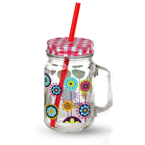 Чашка стеклянная с трубочкой SNT 480 мл Красный (MSN-7368)