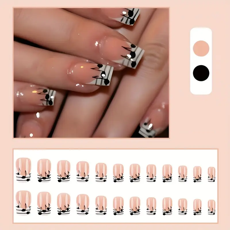 Ногти накладные френч Ноты трапеция средней длины с клеевыми стиками 24 шт. Белый с черным (3000003755) - фото 5 Ногти накладные френч Ноты трапеция средней длины с клеевыми стиками 24 шт. Белый с черным (3000003755) - фото 5