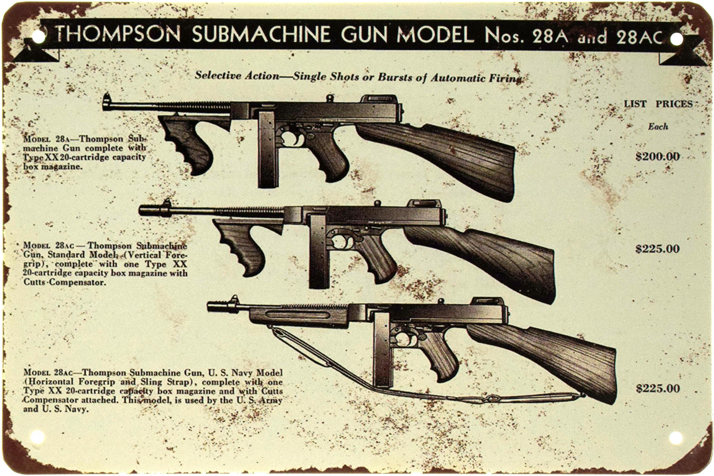 Металева табличка Thompson Submachine Gun 20x30 см