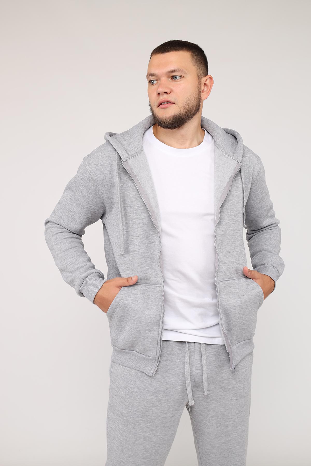 Толстовка на блискавці чоловіча ЦБ-00279992 р. 48 Світло-сірий (SKT001074174)