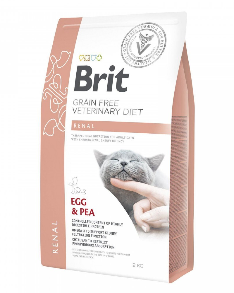 Корм сухий Brit GF VetDiet Cat Renal для котів при захворюваннях нирок з яйцем та горохом 2 кг