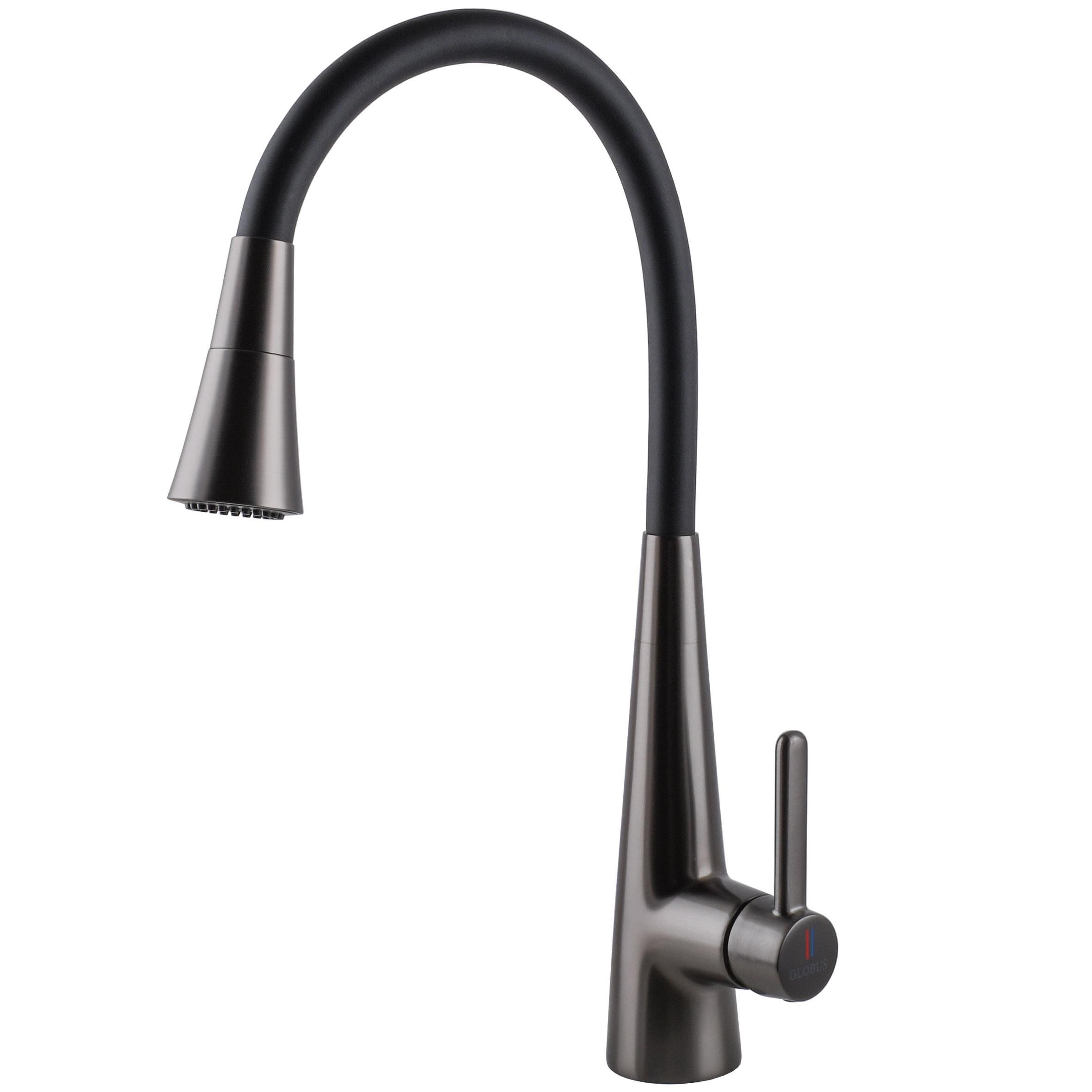 Смеситель для кухни GLux LAZER Pro латунный с гибким гусаком и аэратором на 2 режима Gunmetal Черный/Графит (GLPR-203SM-GP)