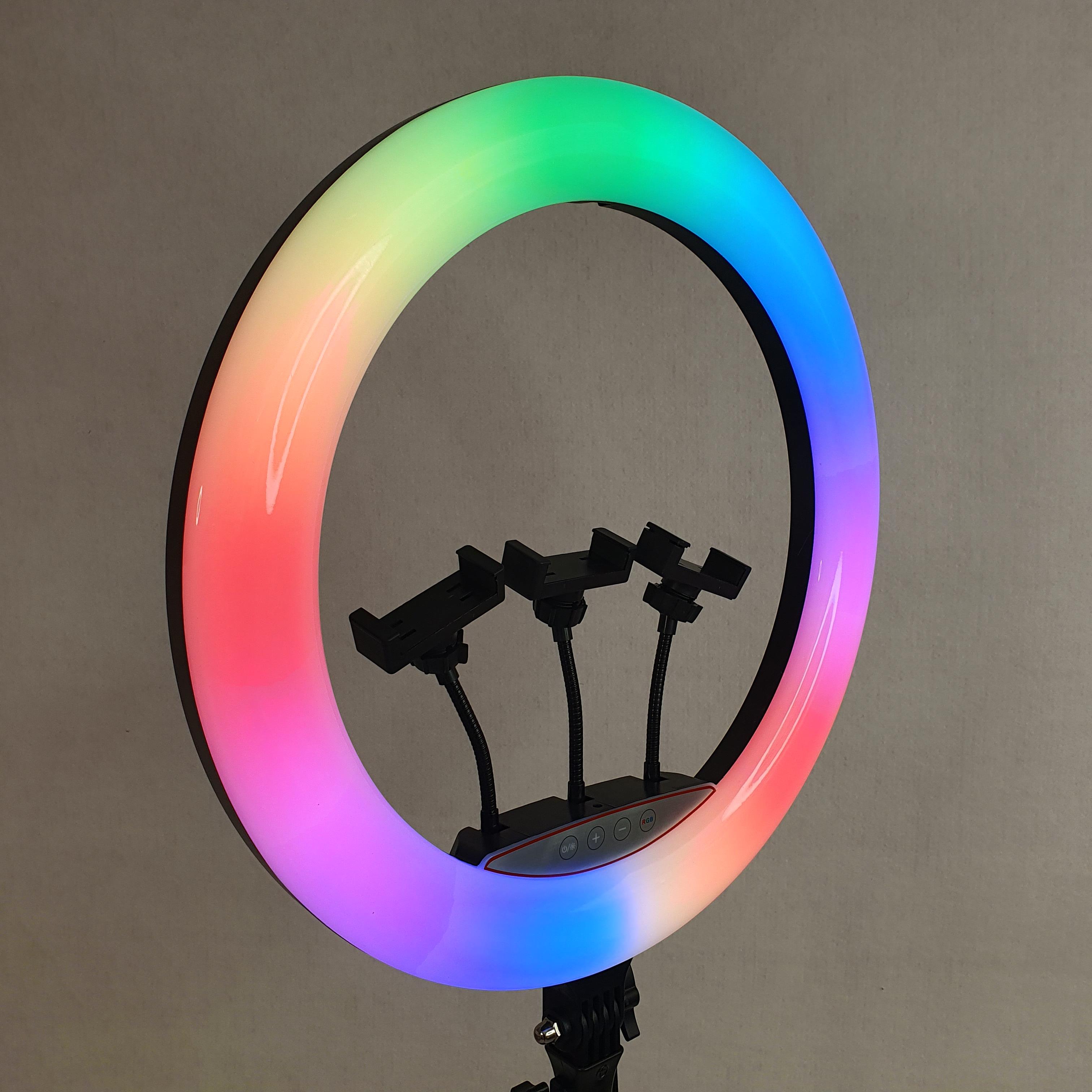 Лампа кільцева Soft Ring Light RGB LED для селфі з тримачем на 3 телефони зі штативом 45 см (MJ-45T) - фото 8