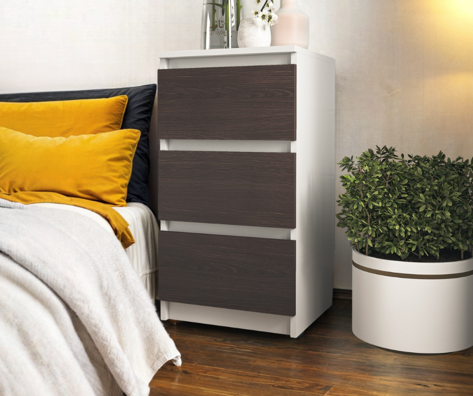 Тумба прикроватная Tobi Sho Heidi T-216 на три ящика для спальни 400х758х398 мм Белый/Венге