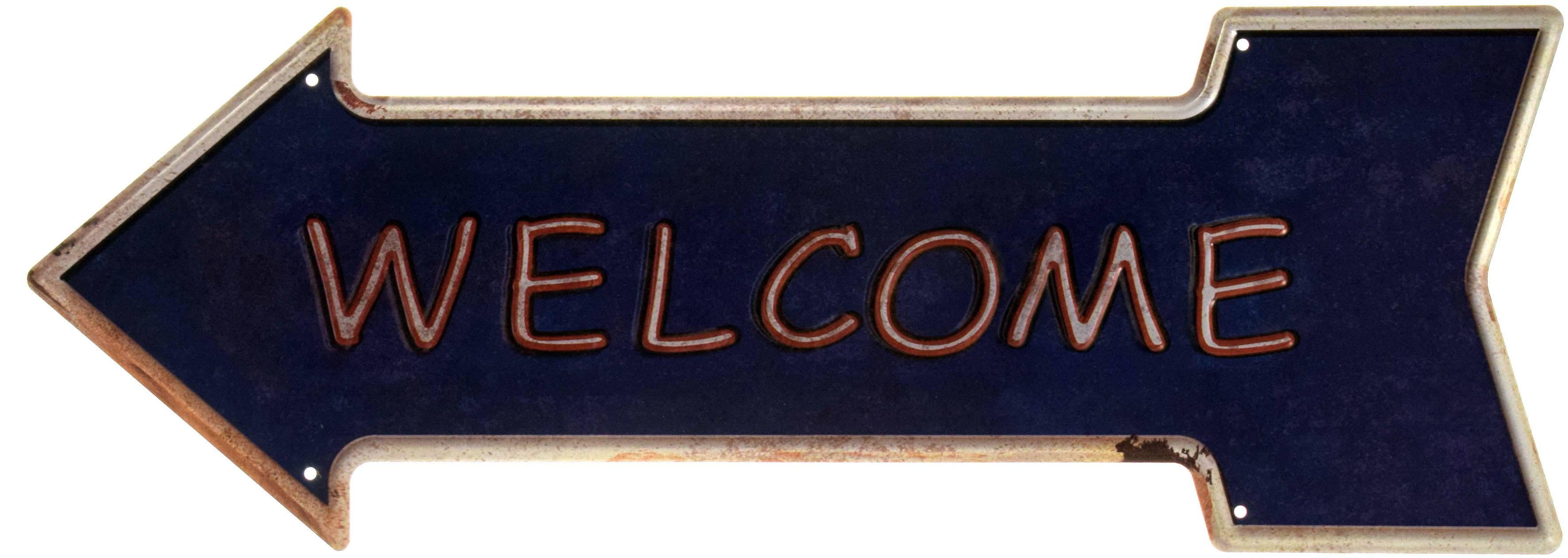 Табличка металлическая Добро Пожаловать Синий Фон/Welcome 16x45 см