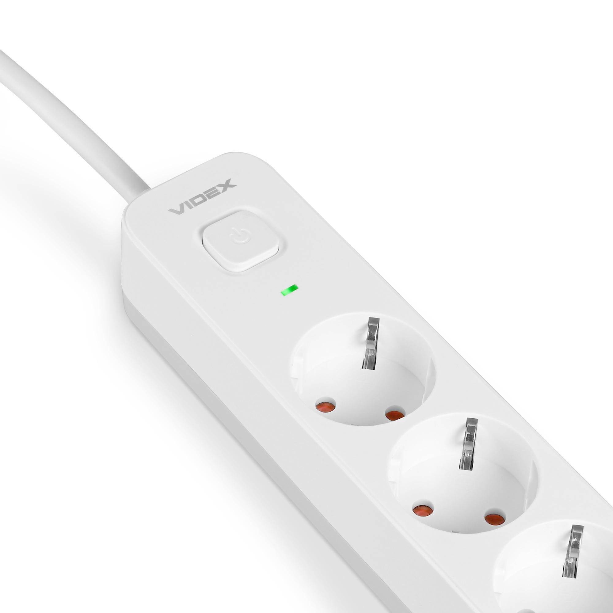 Подовжувач Videx ONCORD 2хUSB/USB-C 3 гнізда із заземленням/кнопкою/шторками 3 м Білий (VF-PD33G2U1C-W) - фото 3