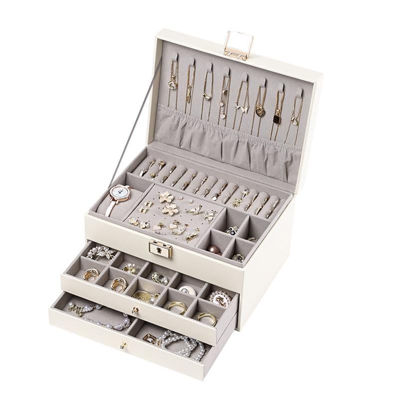 Шкатулка для украшений Casegrace SP-01265 трехуровневый на замке с ключом 23х17х13,5 см White (24366314)