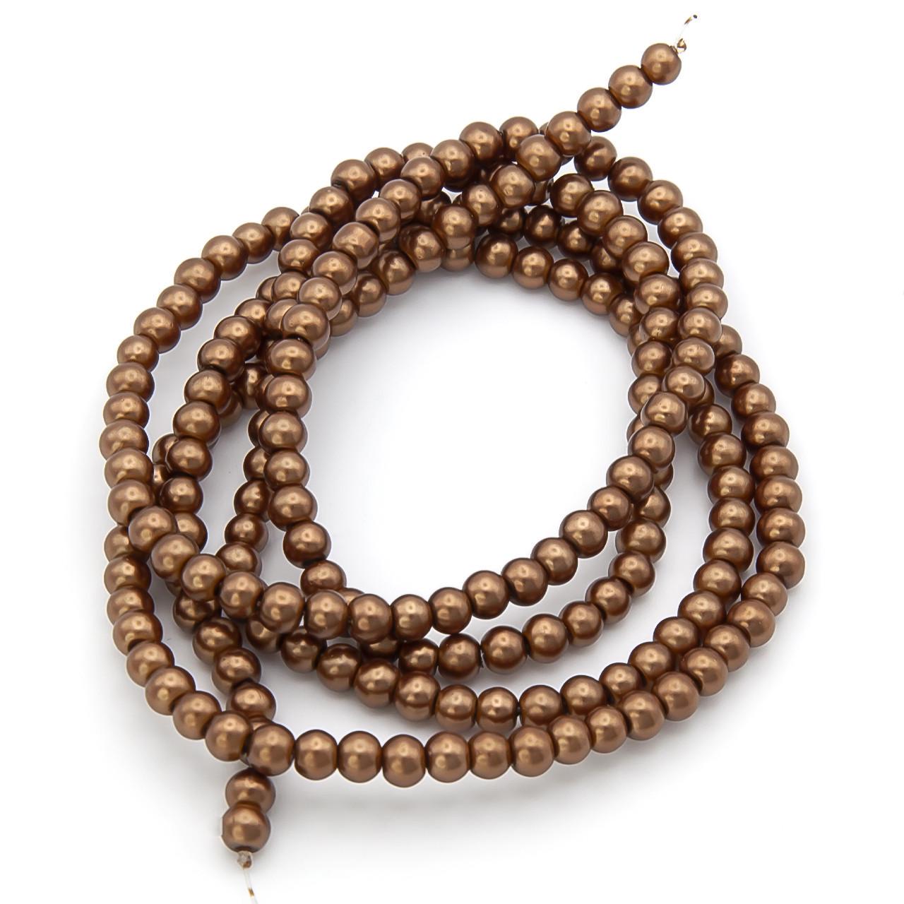 Бусины стеклянные на нитке под жемчуг 3 мм 62 см 215 шт. Коричневый (БЖ0003ш52)