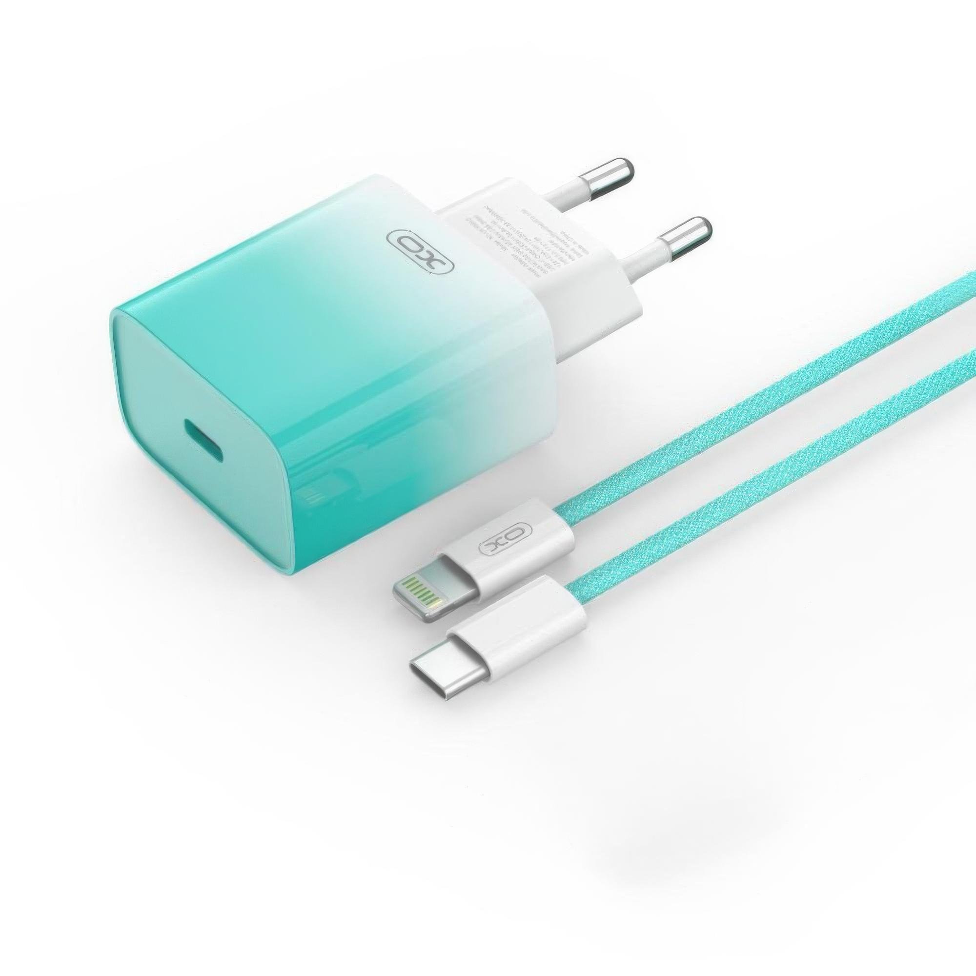 Зарядное устройство XO CE18 Type-C 30W с кабелем Type-C to Lightning Голубой (1010838-LightBlue)