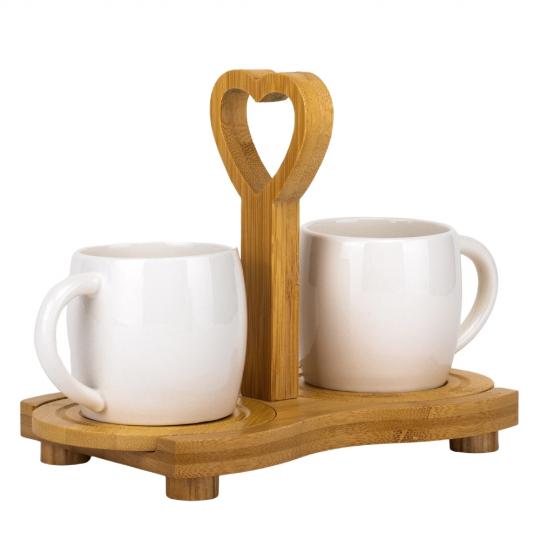 Набор керамических кружек Elisey Дуэт с бамбуковой подставкой180 мл Белый (135-81-9184-006) - фото 2 Набор керамических кружек Elisey Дуэт с бамбуковой подставкой180 мл Белый (135-81-9184-006) - фото 2