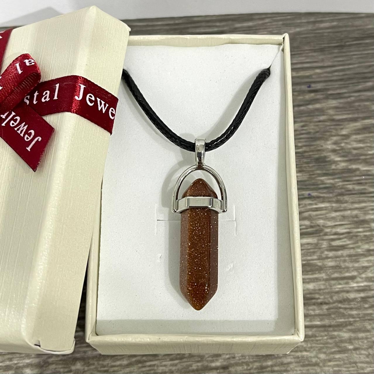 Кулон с натуральным камнем авантюрин золотой песок шестигранник 4 см на шнурке (2044049567)