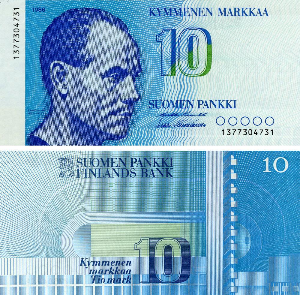 Коллекционная банкнота Финляндия 10 марок 1986 UNC P113 (Б03728) Коллекционная банкнота Финляндия 10 марок 1986 UNC P113 (Б03728)