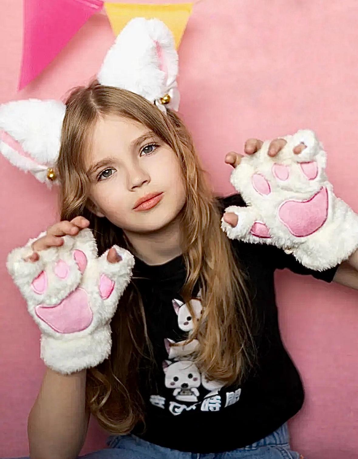 Набор Wuke Кошка 2в1 обруч/ушки и перчатки-митенки One size Белый - фото 5 Набор Wuke Кошка 2в1 обруч/ушки и перчатки-митенки One size Белый - фото 5