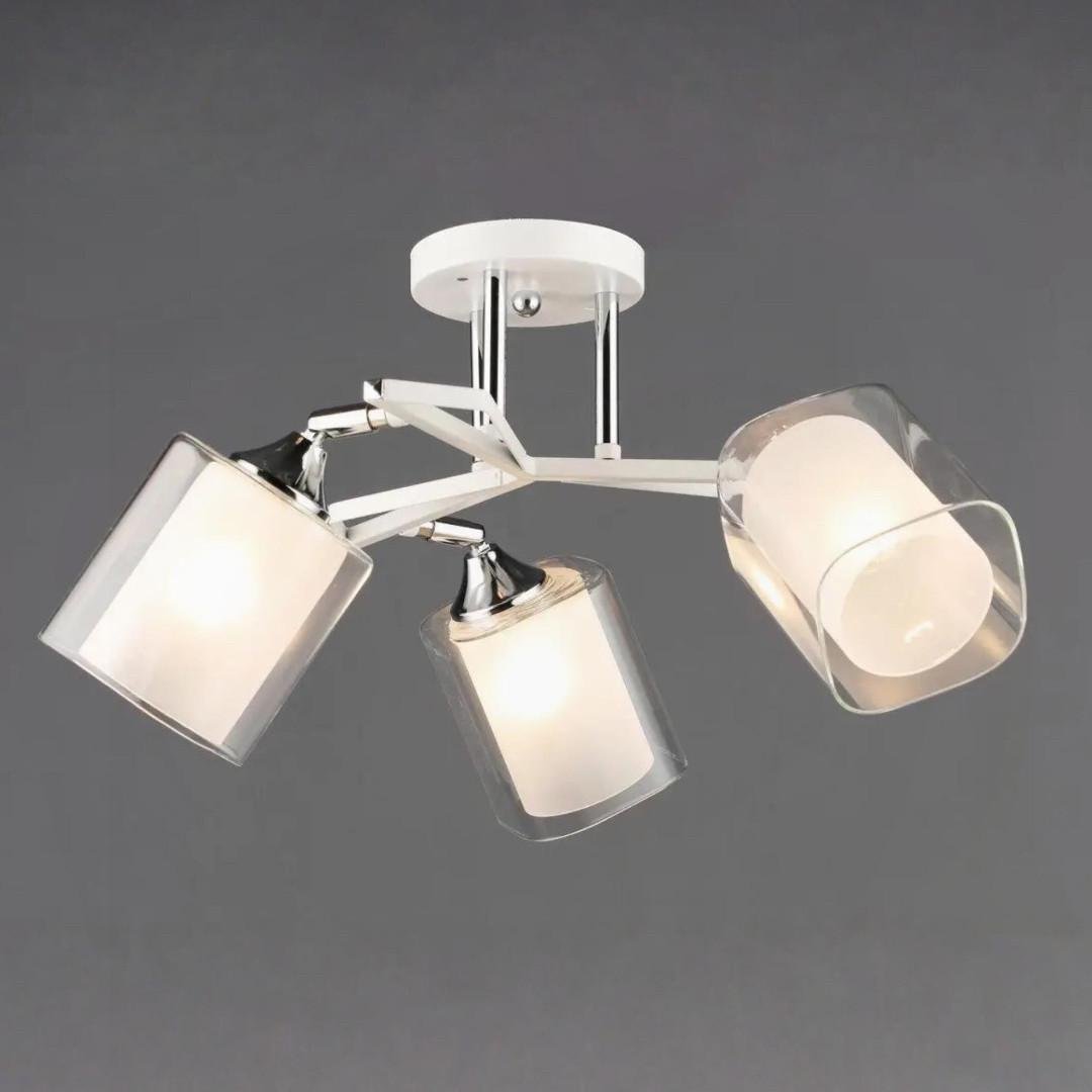 Люстра Sirius на три стеклянных плафона под лампу Е27 Белый/Хром (B N6652/3 WT+CR)