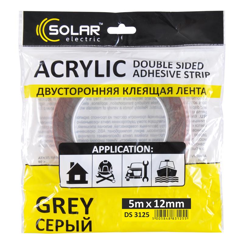 Клейка стрічка Solar Acrylic VHB двостороння 12 мм 5 м Сірий (DS3125)