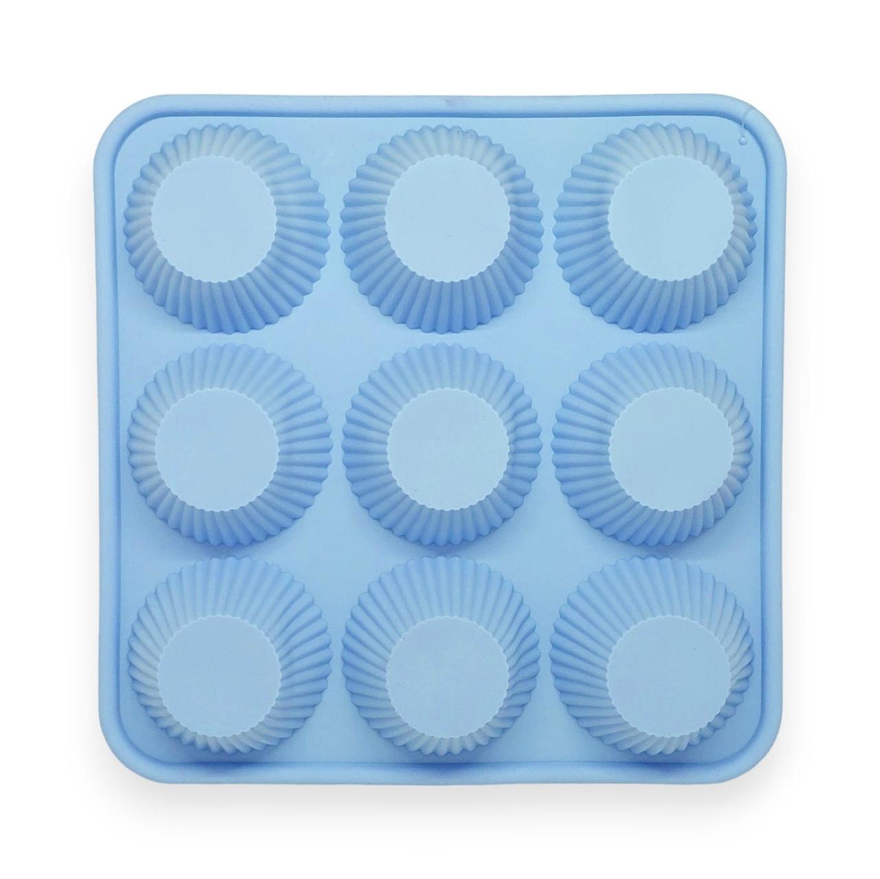 Силиконовая форма A-Plus №1967 для кексов и маффинов 9в1 21,5х21,5х2,7 см Голубой (201789-бла)