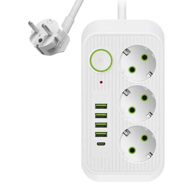 Удлинитель сетевой 4хUSB/3 розетки/TypeC кабель с выключателем 2 м Белый (LM-525-604)