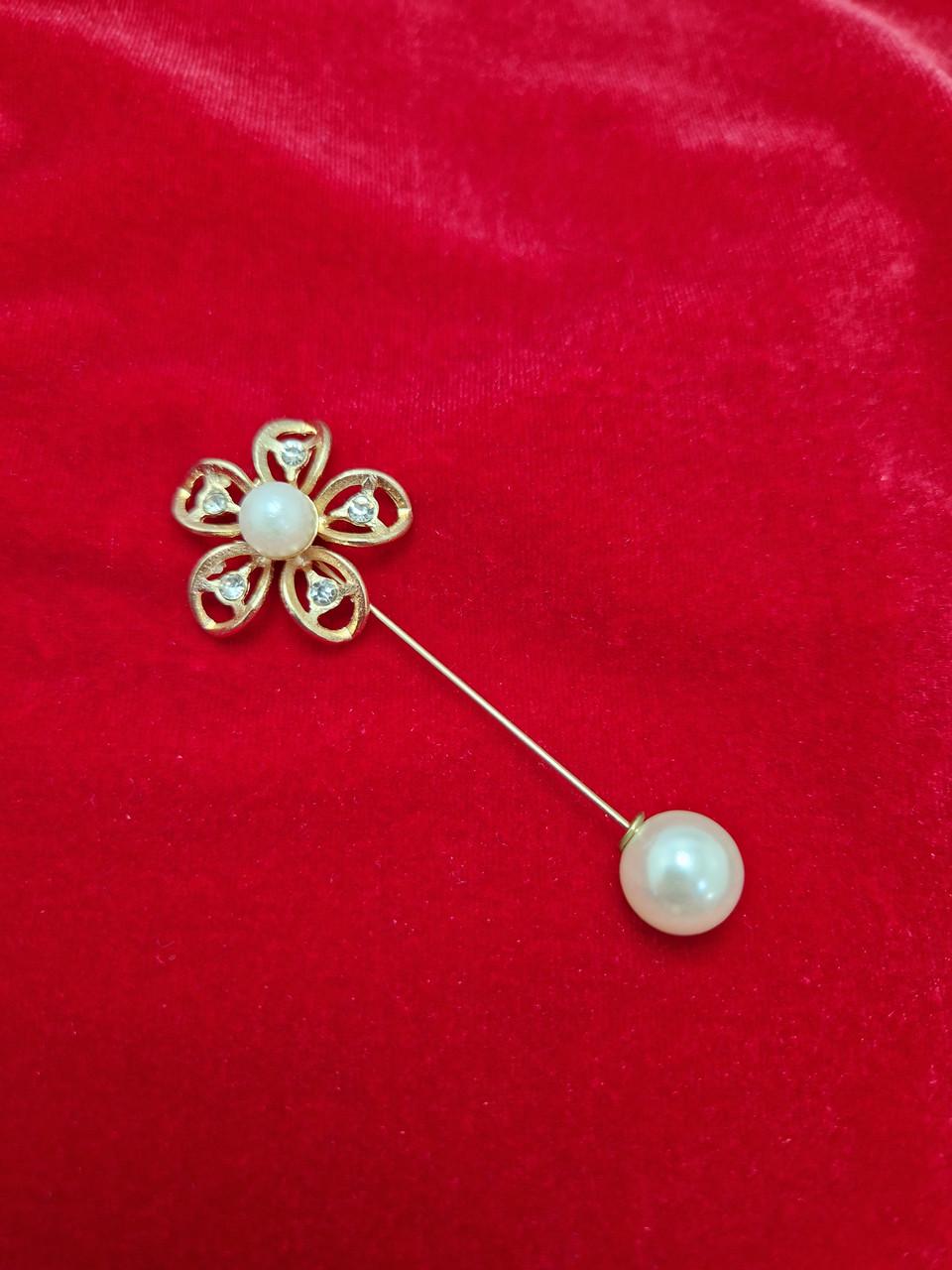 Брошь-булавка с цветком и жемчугом Золотистый (1861701109) Брошь-булавка с цветком и жемчугом Золотистый (1861701109)
