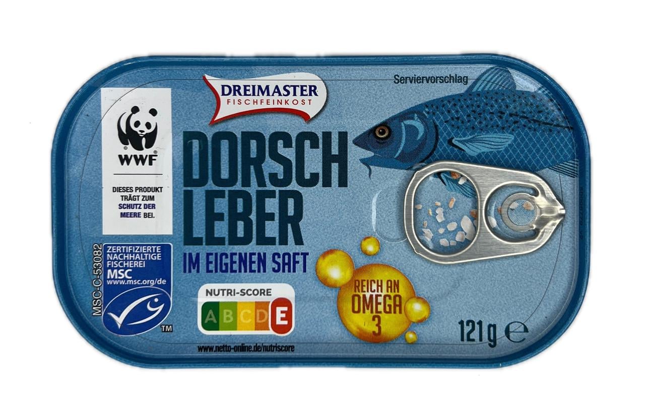 Печень трески Dreimaster в собственном соке 121 г (7402164381982)