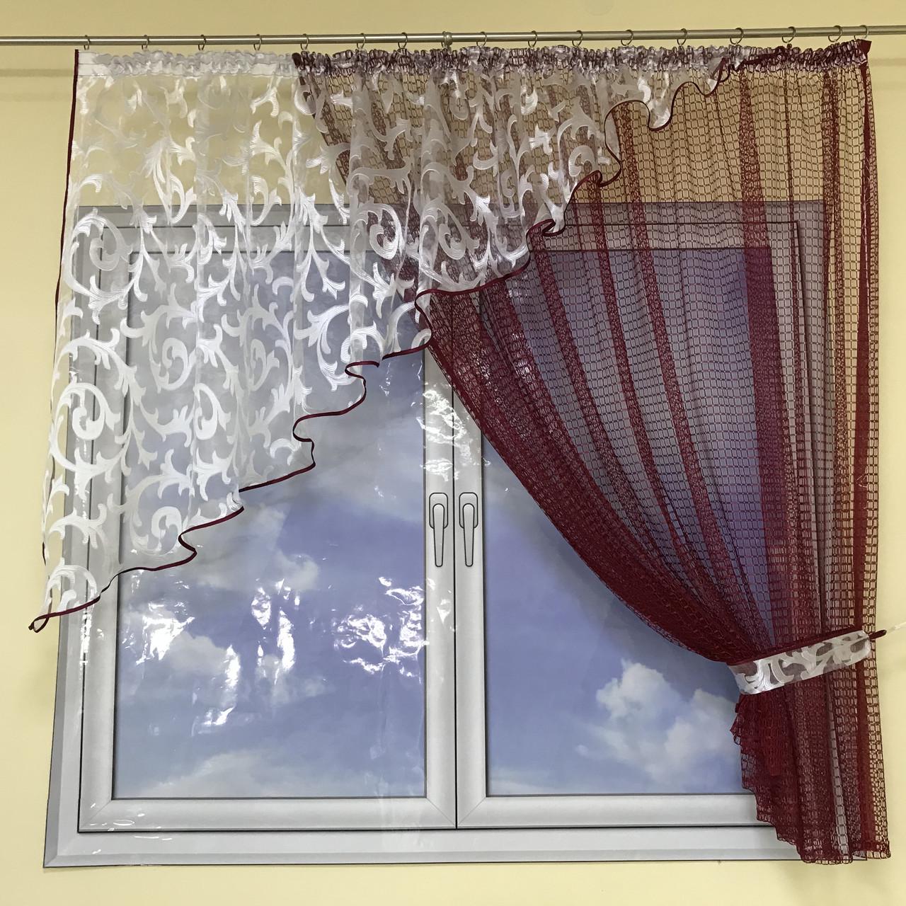 Фіранка коротка з сітки ALBO 400x180 см Бордовий - фото 8