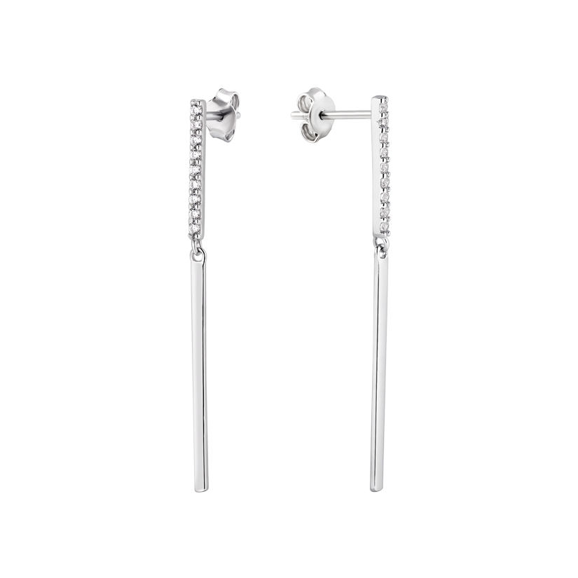 Серьги серебряные пусеты Очаровательная линия с подвесками и фианитами