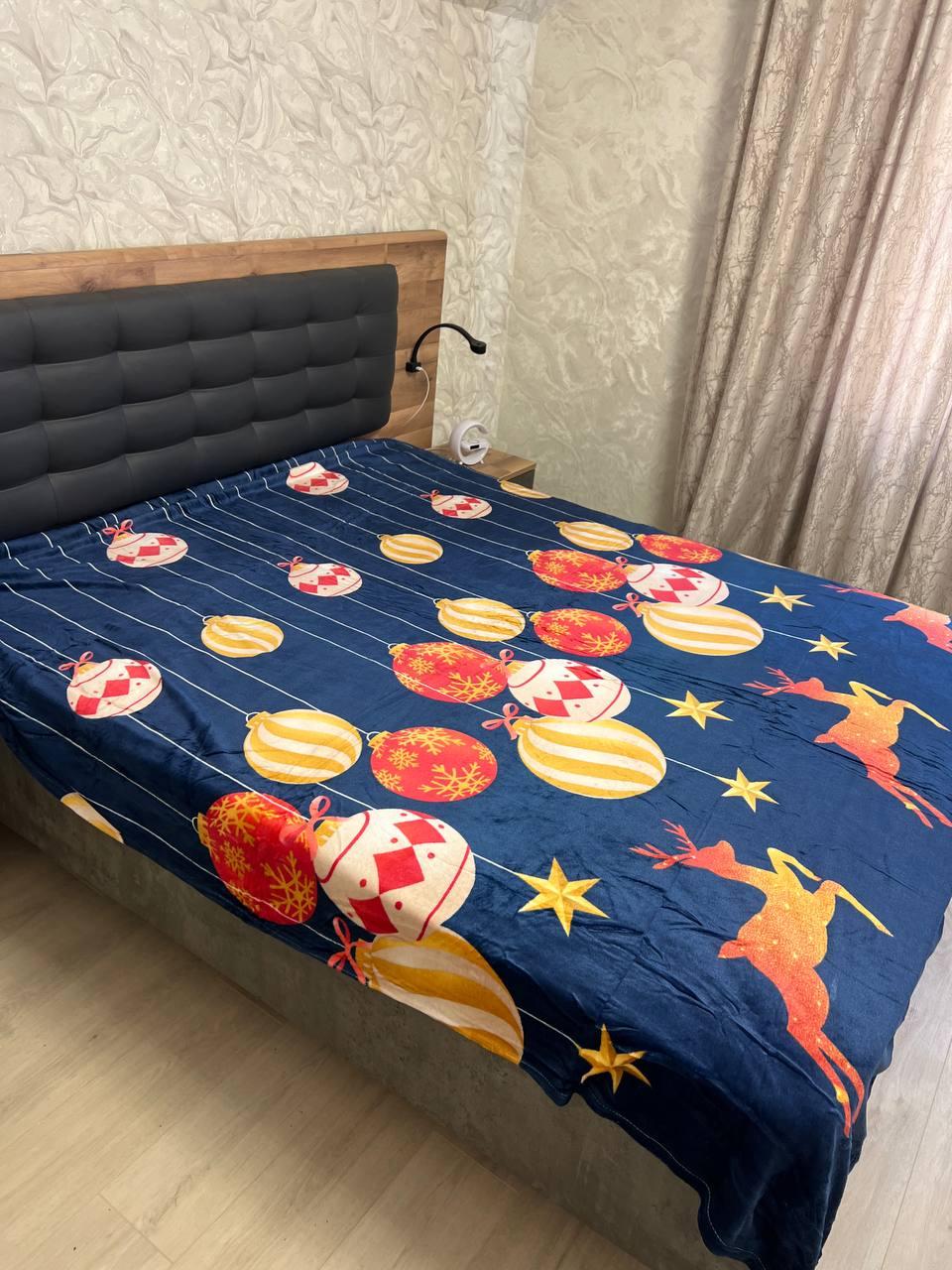 Плед теплый на диван Новогодний евро 200х220 см Blue (П4К-al-ng-pled-001/2)