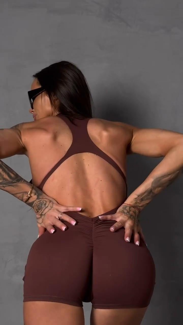 Комбінезон спортивний короткий з чашками та пуш-ап XL Шоколадний (WSH08XL) - фото 8