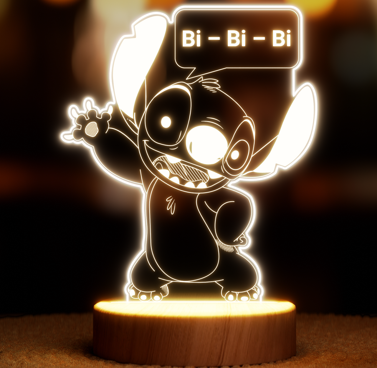 Нічник-світильник Lampic Стіч "Bi-Bi-Bi" USB дерево/акрил 15х15 см Жовтий (32377374)