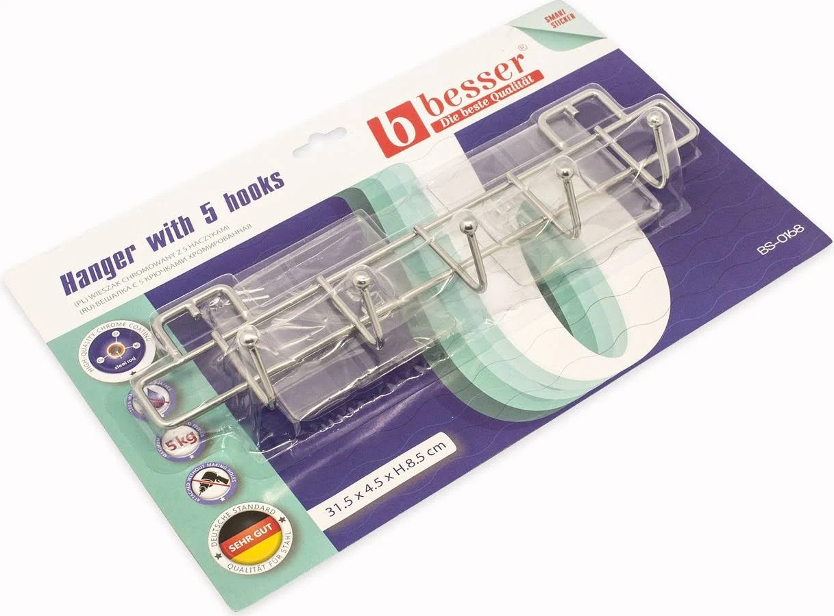 Планка хромована Besser з кріпленням Smart Sticker 5 гачків (MKM-0168) Планка хромована Besser з кріпленням Smart Sticker 5 гачків (MKM-0168)