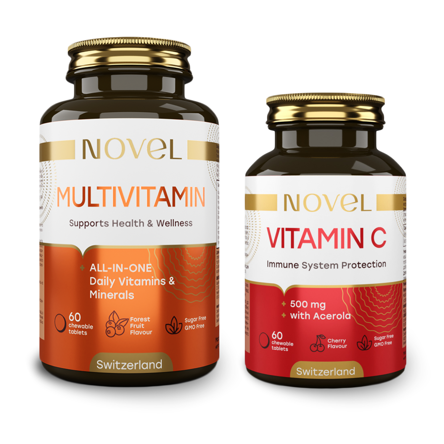 Набір жувальних вітамінів 2 банки мультивітаміни Novel №60 і вітамін C 500 мг Ацерола №60