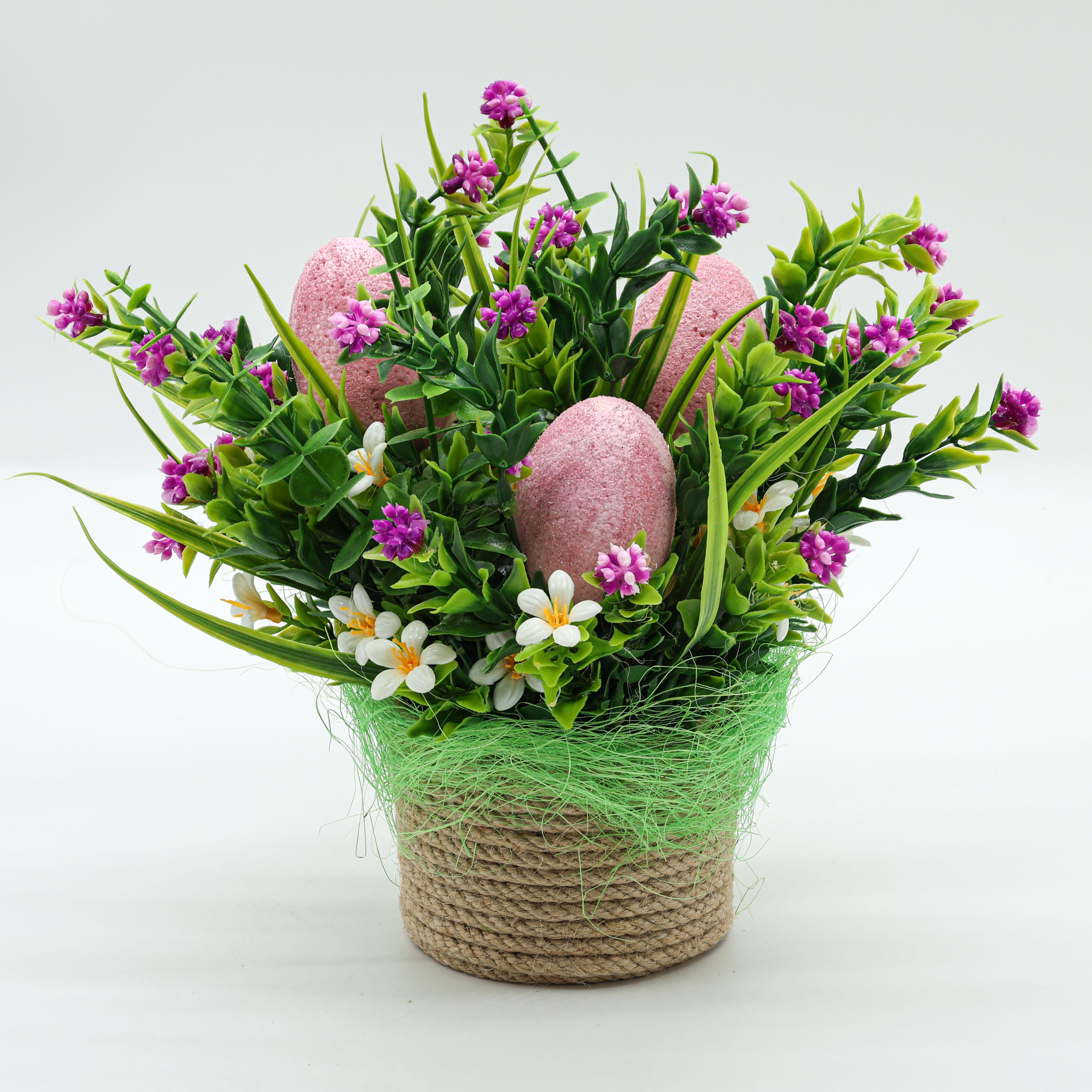 Пасхальная композиция ДАЙС с декоративными яйцами и цветами в кашпо 30 см (КE1222R)
