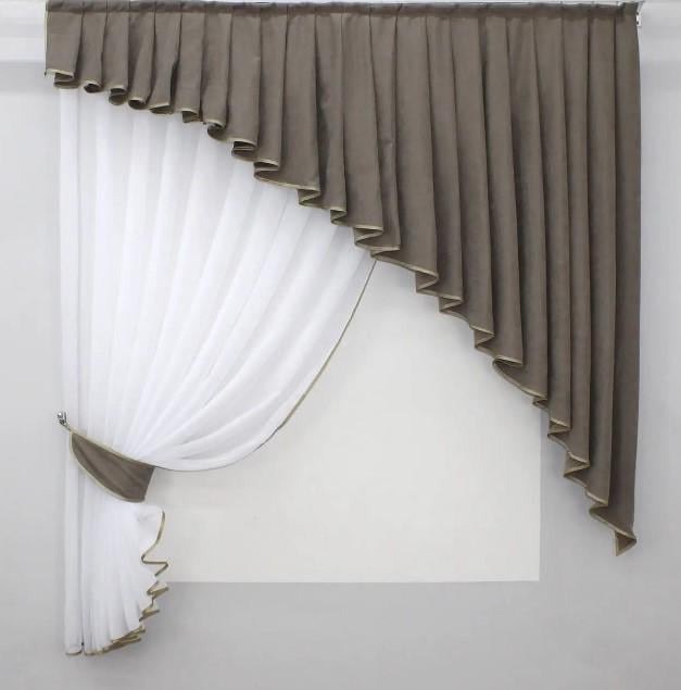 Комплект шторы/ламбрекен на кухню 150х170 см Белый/Какао (039к)
