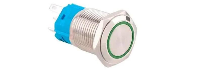Кнопка фиксирующаяся 12-24В Зеленый LED 5pin 22K-P11DZ 22 мм